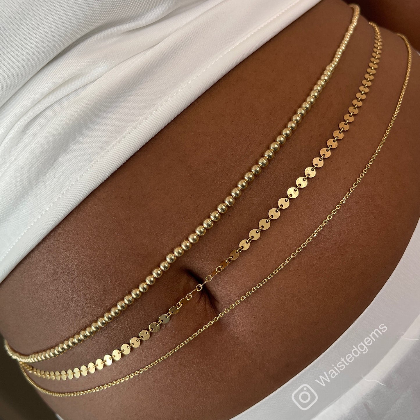 The 14k Solid Gold 2.2mm Diamond Cut Cable Waist Chain — Designer Collection