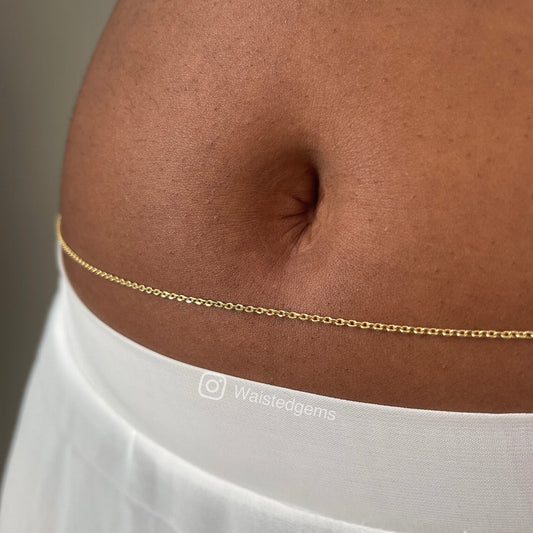 The 14k Solid Gold 2.2mm Diamond Cut Cable Waist Chain — Designer Collection