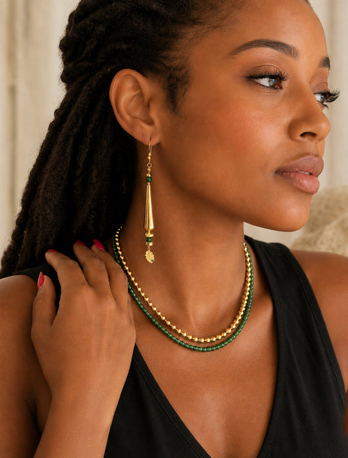 14k gold filled emerald leaf drop earrings, French hook and clip-on styles