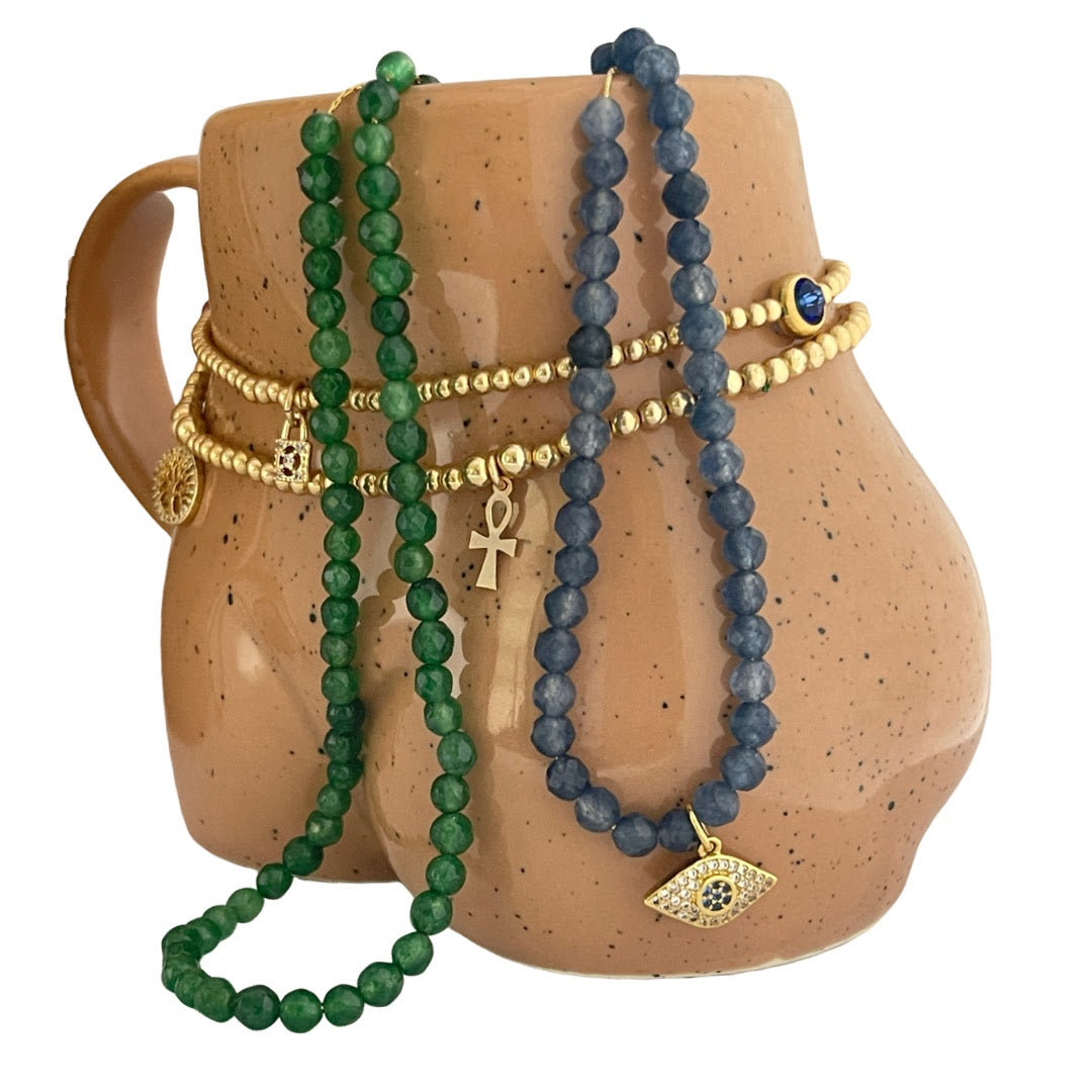 14k Gold Beaded Emerald Chain Necklace