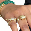14k Gold Filled Beaded Stretch Ring — Pavé Lizard Statement Ring