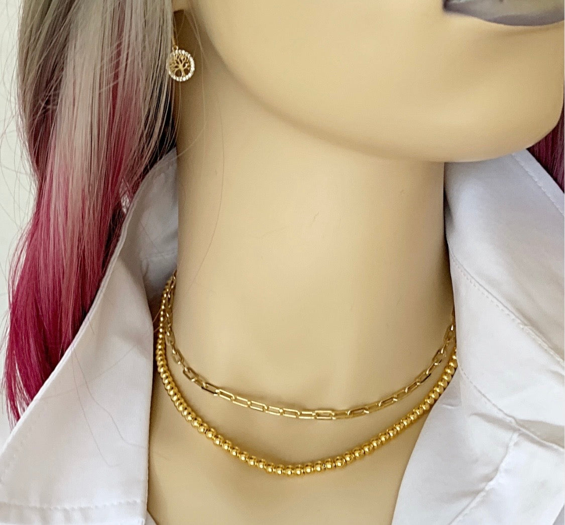 14k Solid Gold Beaded Sphere Necklace on neck