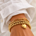 Solid Gold Beaded Heart Charm Bracelet