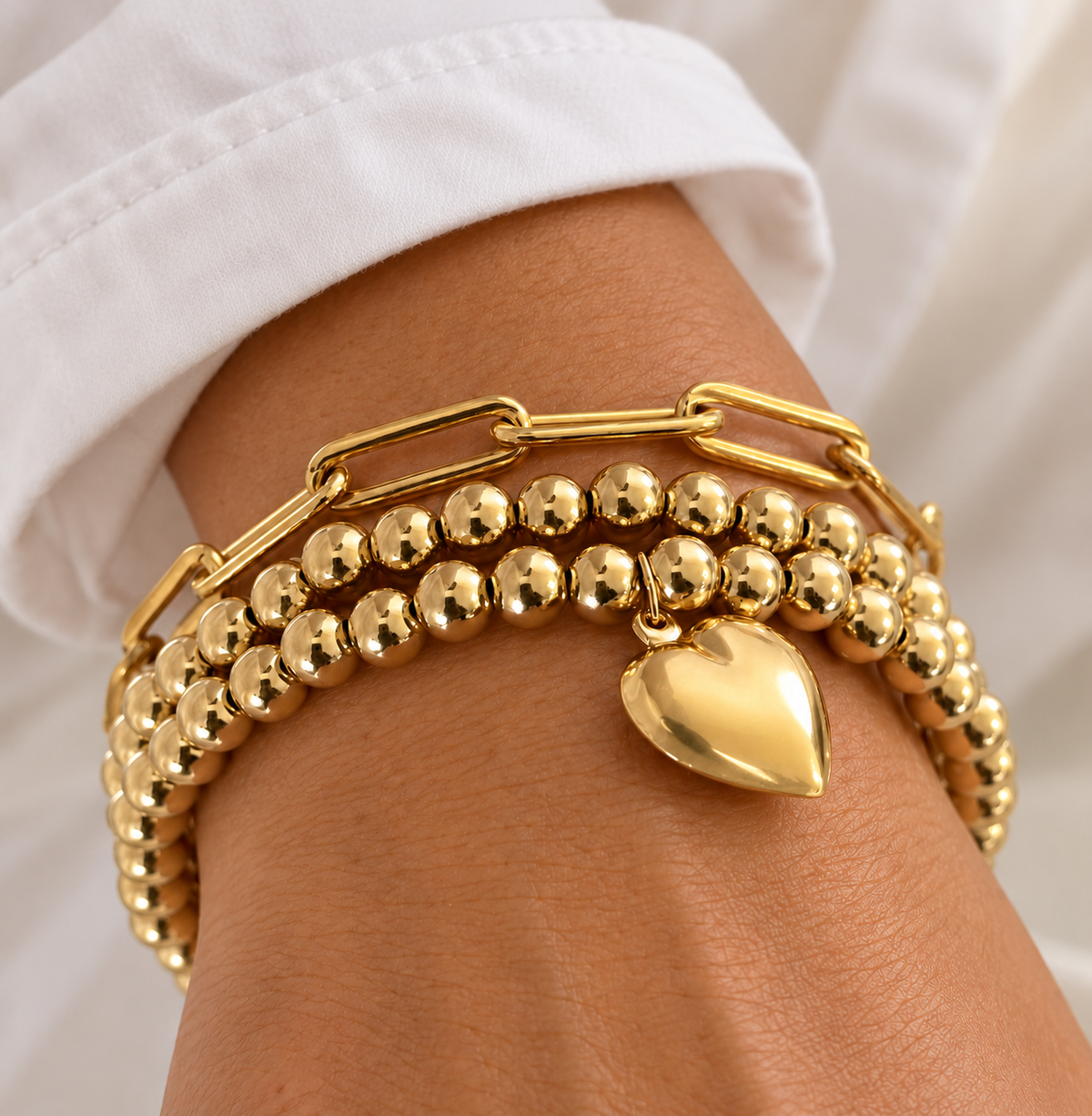 14k Gold Filled Beaded Heart Charm Bracelet