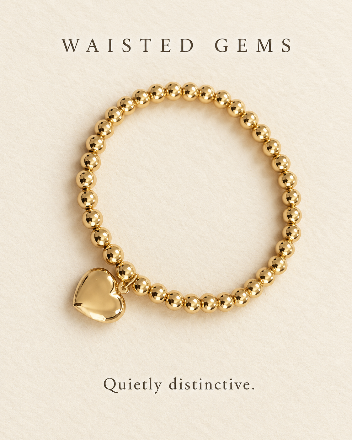 Solid Gold Beaded Heart Charm Bracelet