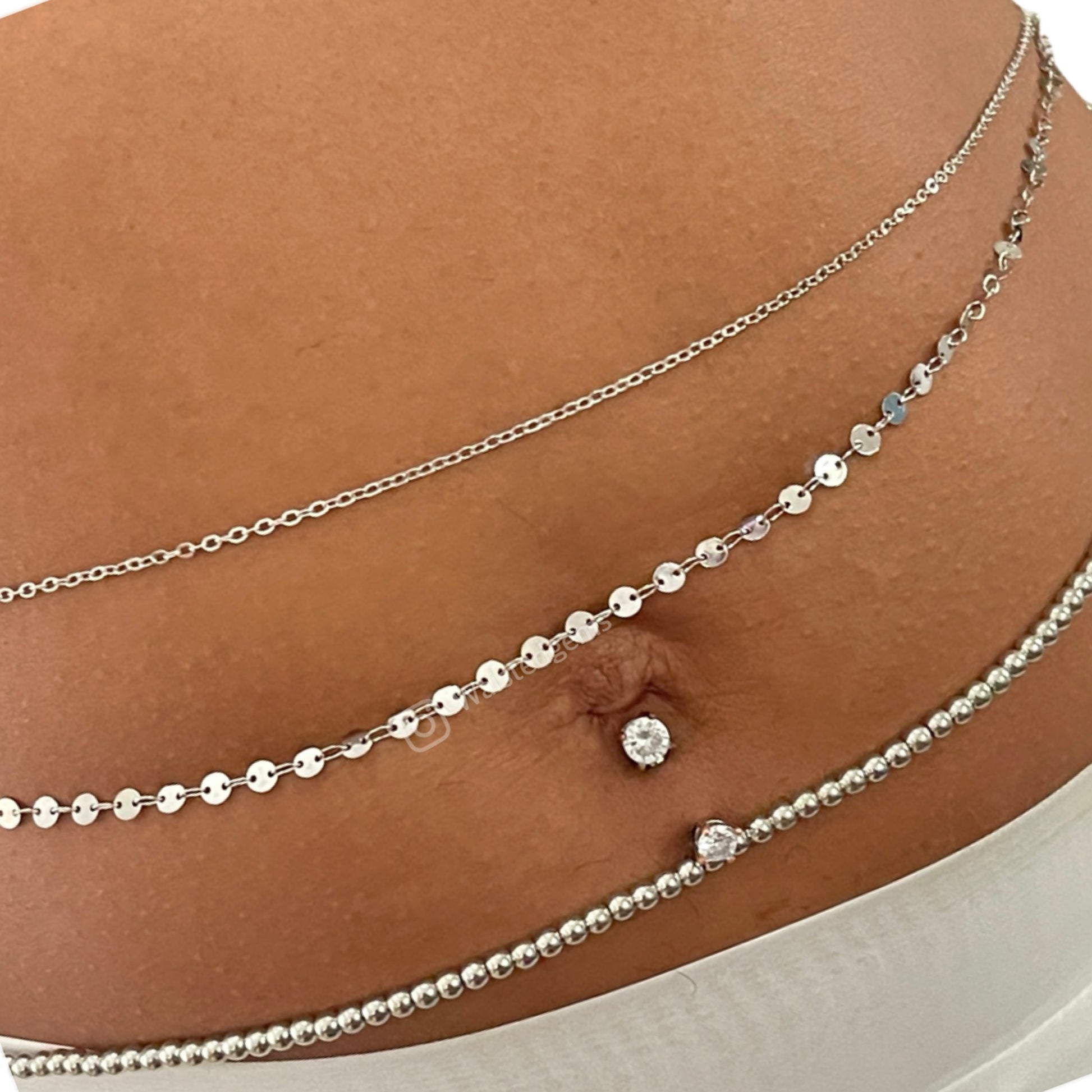 14k Solid Gold Diamond Cut Cable Waist Chain on body