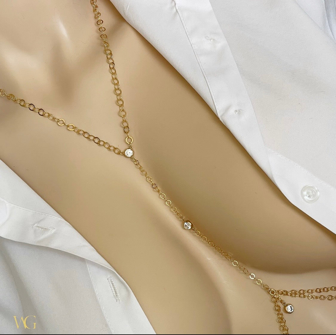 White Topaz Body Chain on body