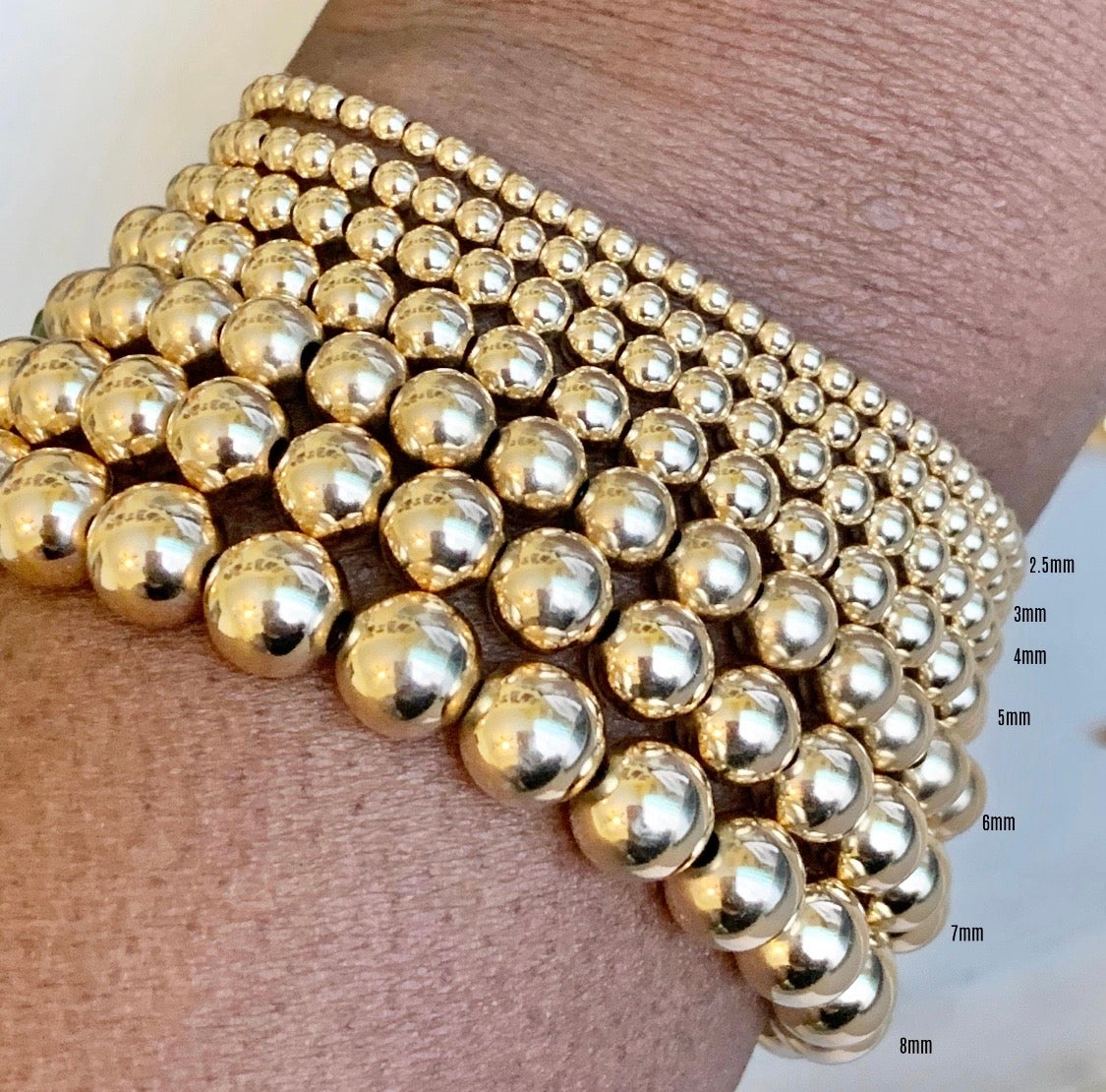 18k Solid Gold 8mm Bead Bracelet stacked