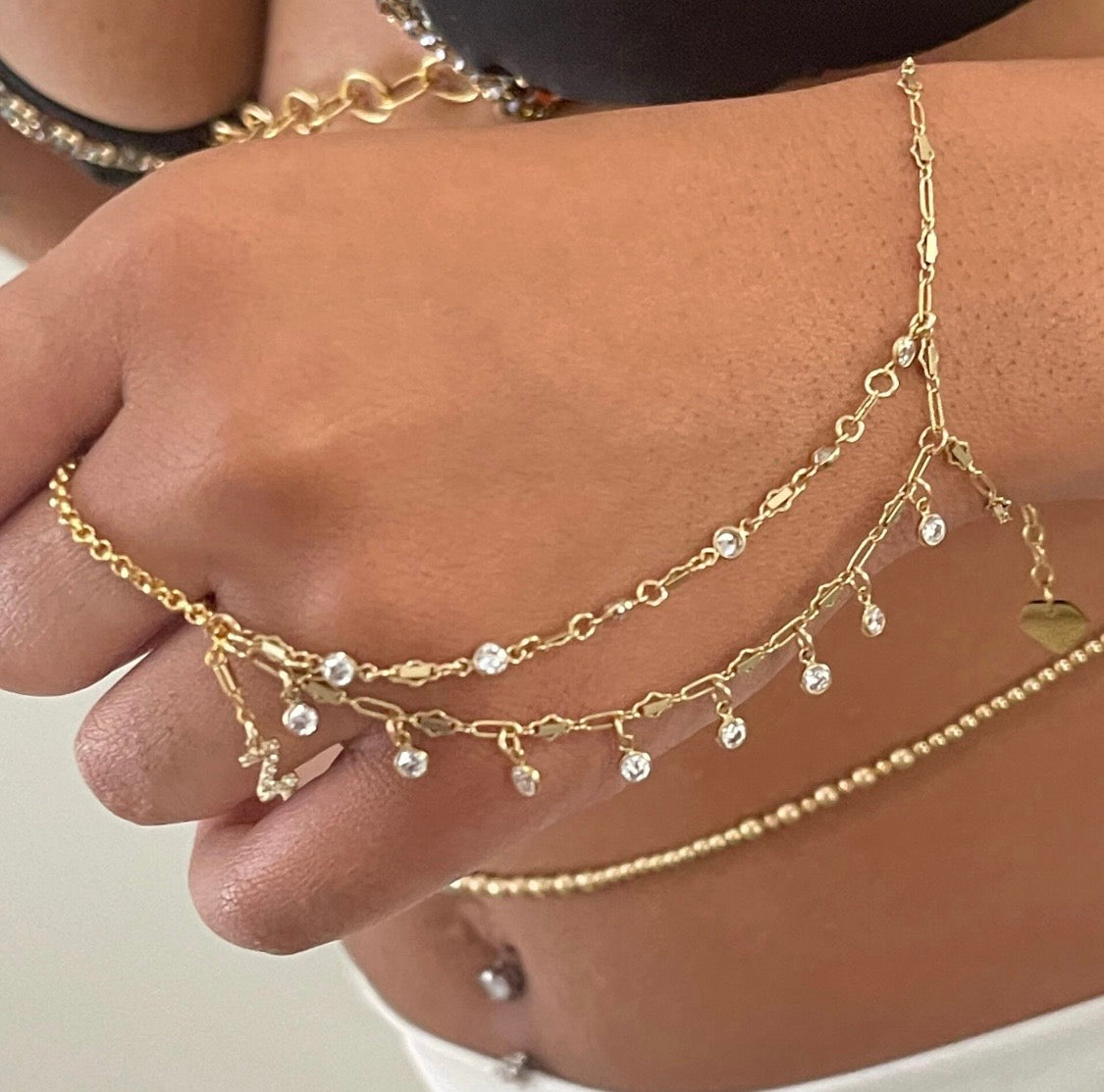 White Topaz Hand Chain on hand
