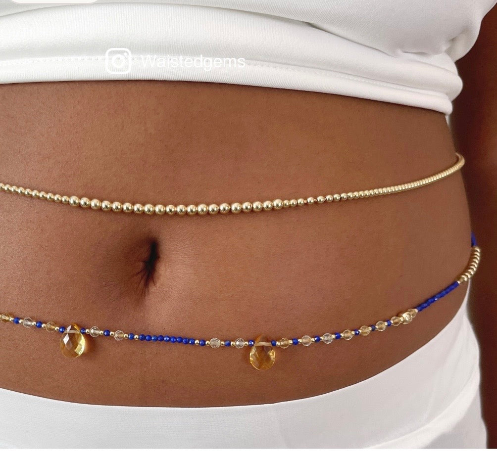 14k Gold Filled Waist Chain – Lapis & Citrine Bead Detail