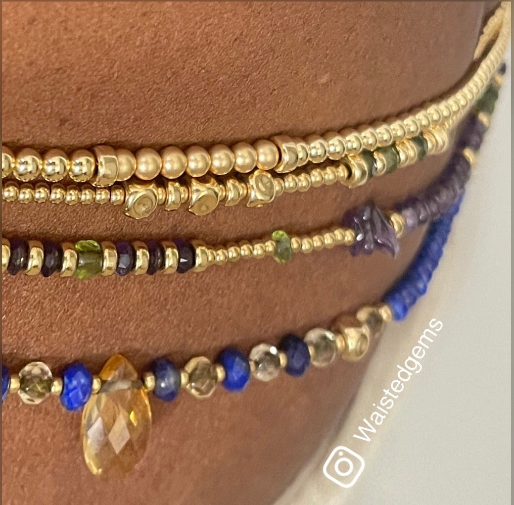 14k Gold Filled Waist Chain – Lapis & Citrine Bead Detail