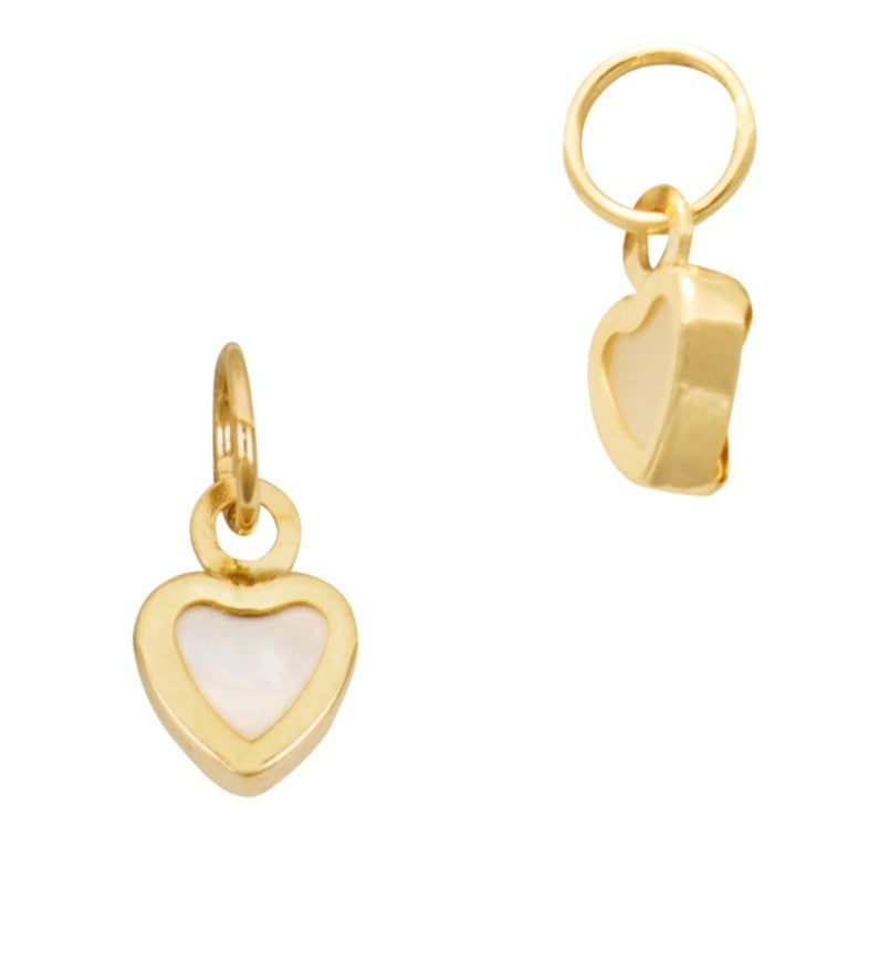Solid Gold Beaded Heart Charm Ring