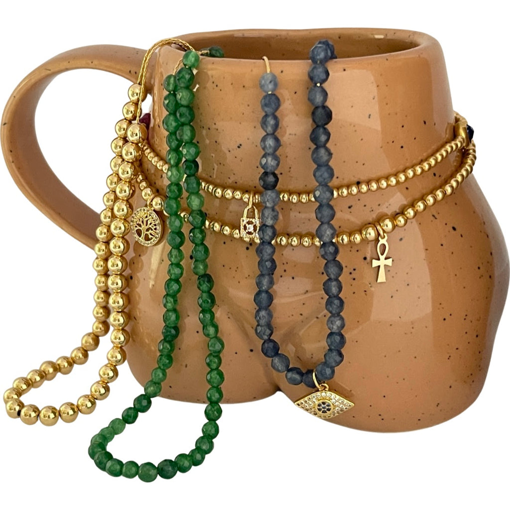 14k Gold Beaded Emerald Chain Necklace