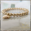 Solid Gold Beaded Heart Charm Bracelet