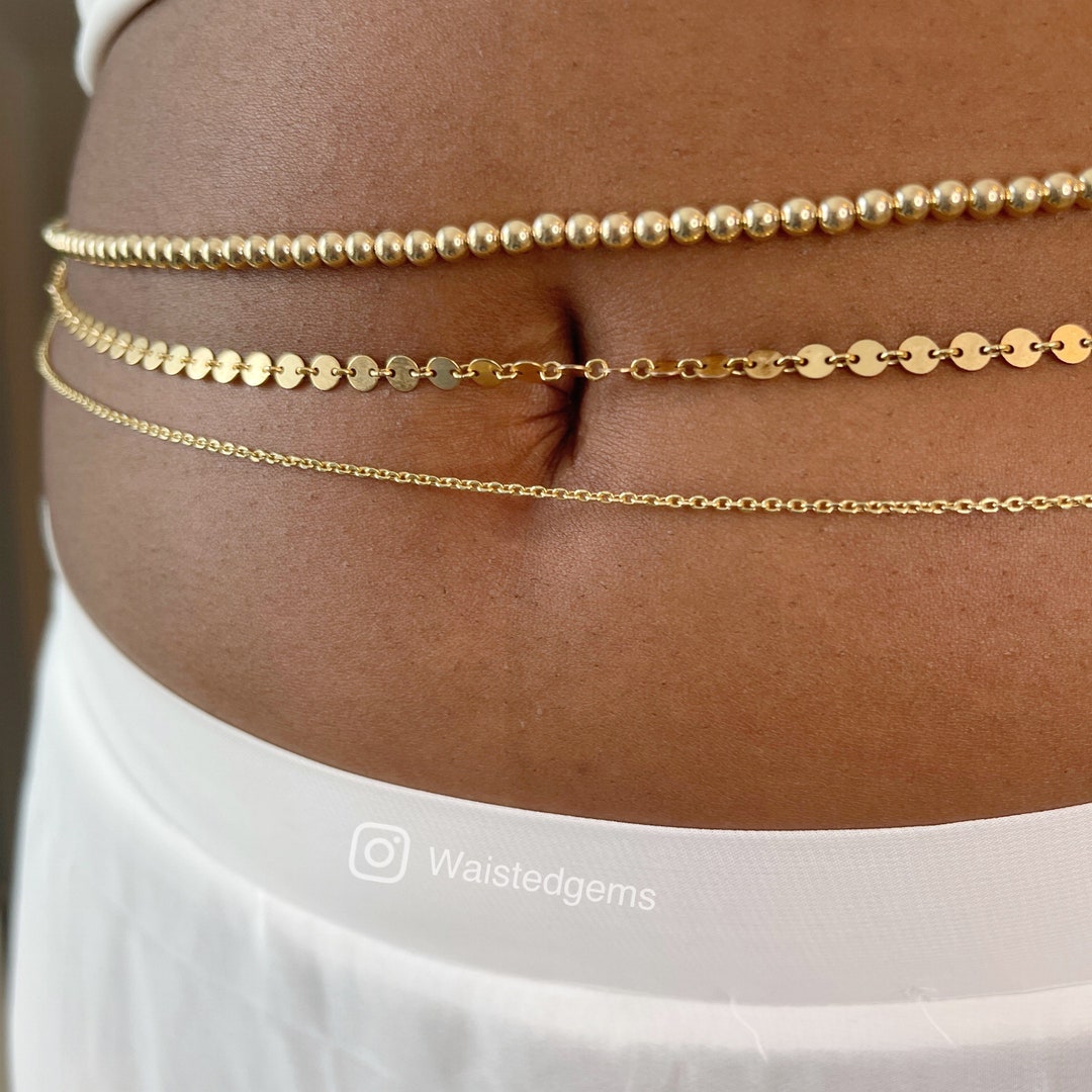 14k Solid Gold Beaded Waist Chain