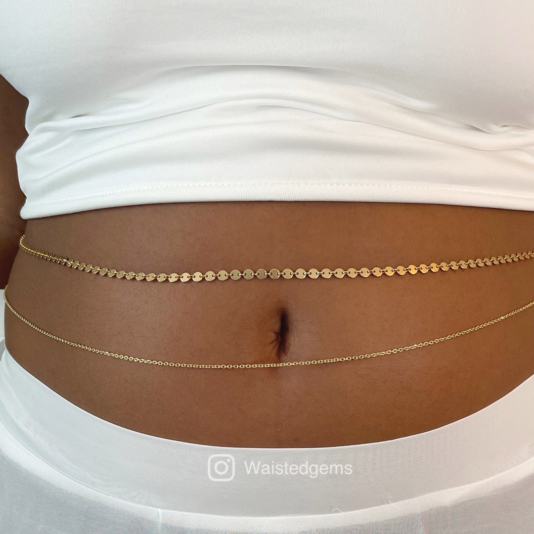 14k Solid Gold Two-Tone Diamond Cut Waist Bead
