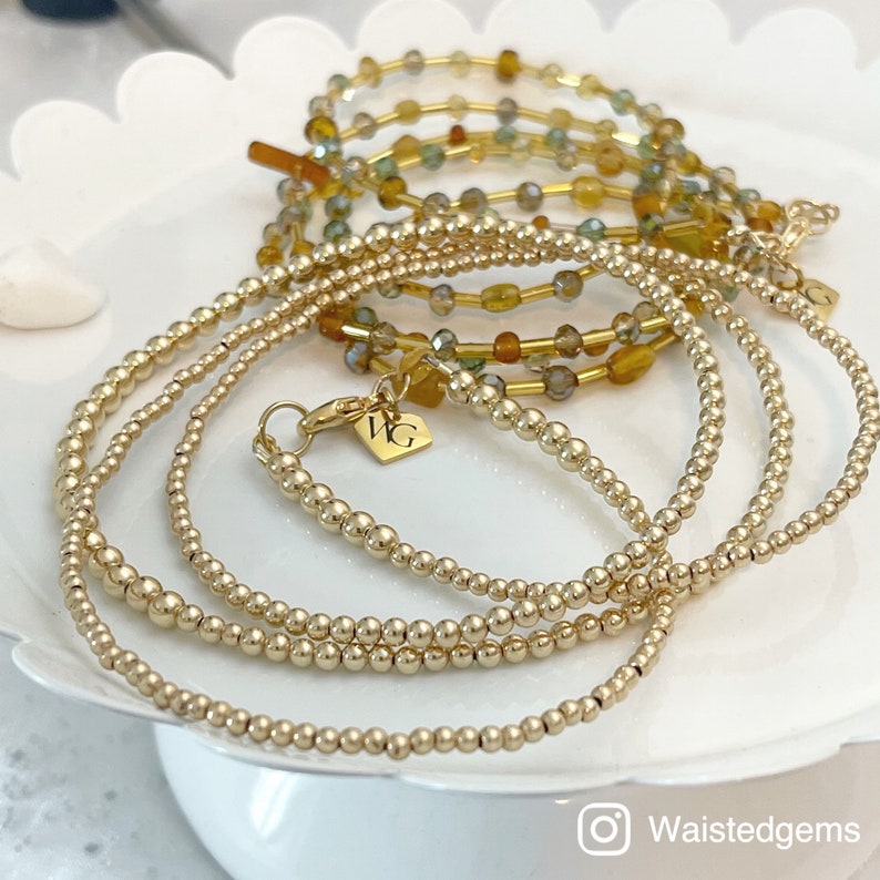 14k Solid Gold Beaded Waist Chain styled
