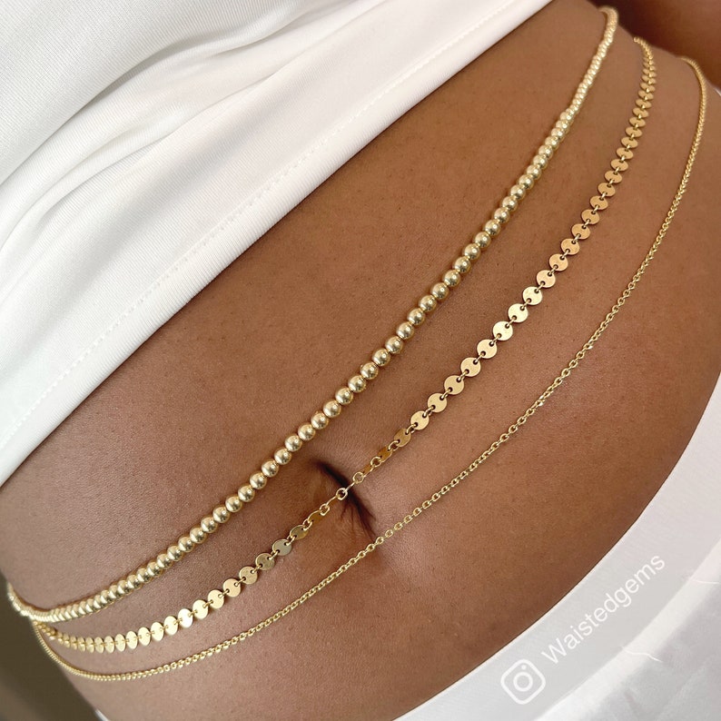 14k Two-Tone Diamond Cut Waist Bead layered