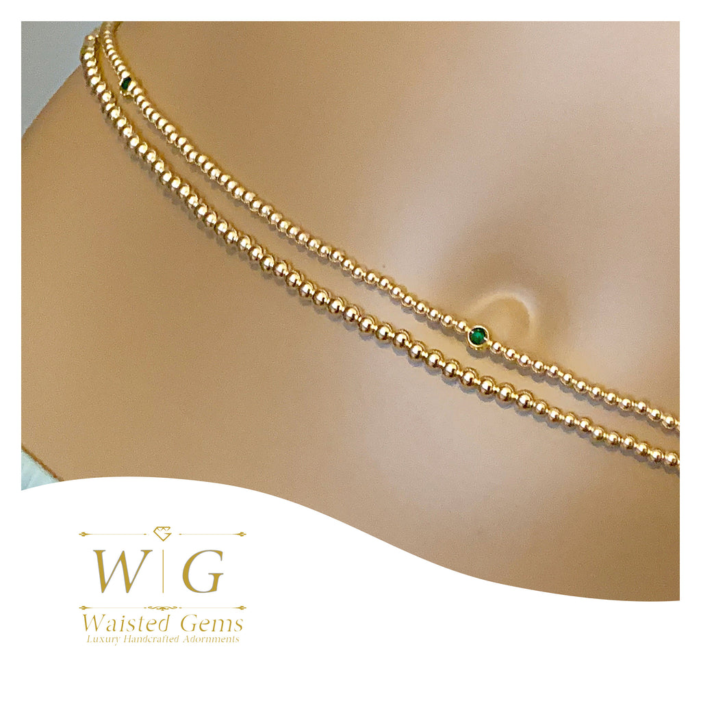 14k Gold Filled Waist Beads – Emerald Accent
