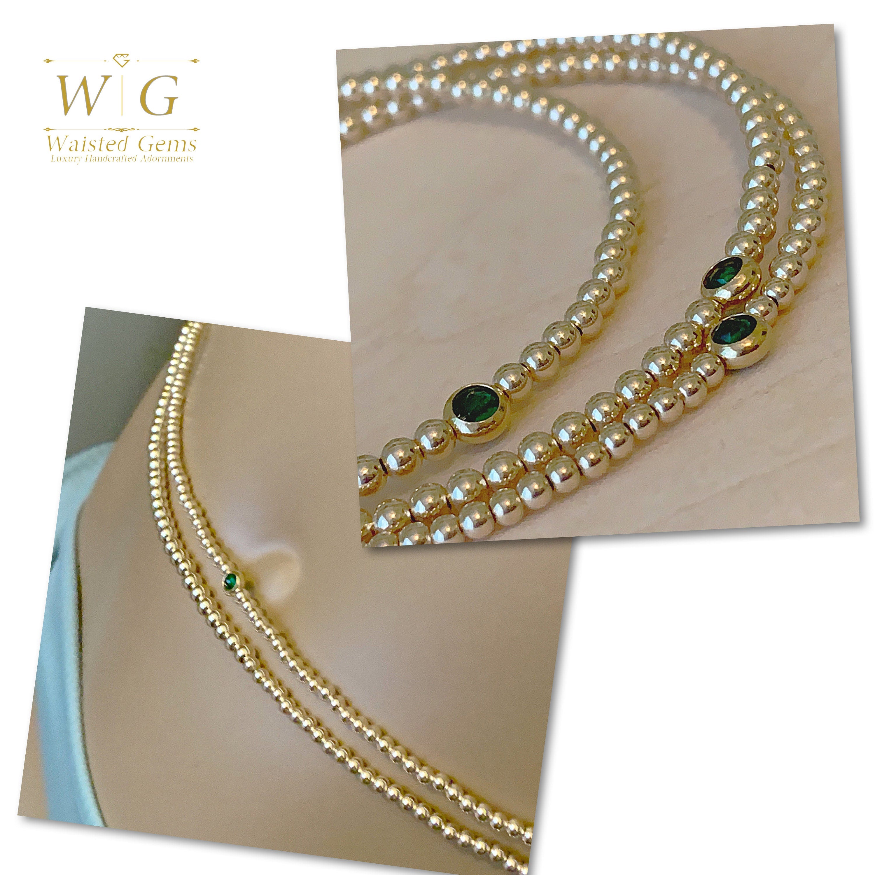 14k Gold Filled Waist Beads – Emerald Accent