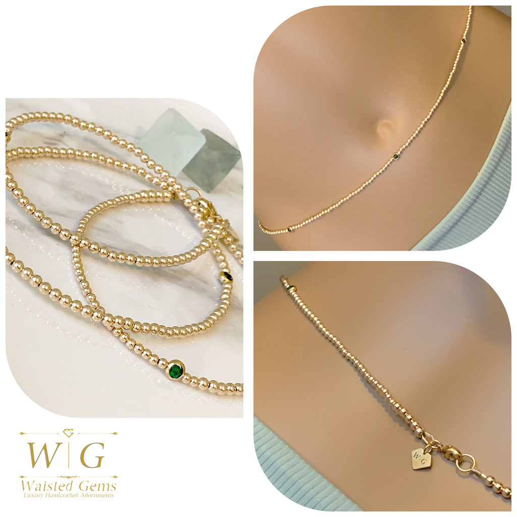 14k Gold Filled Waist Beads – Emerald Accent