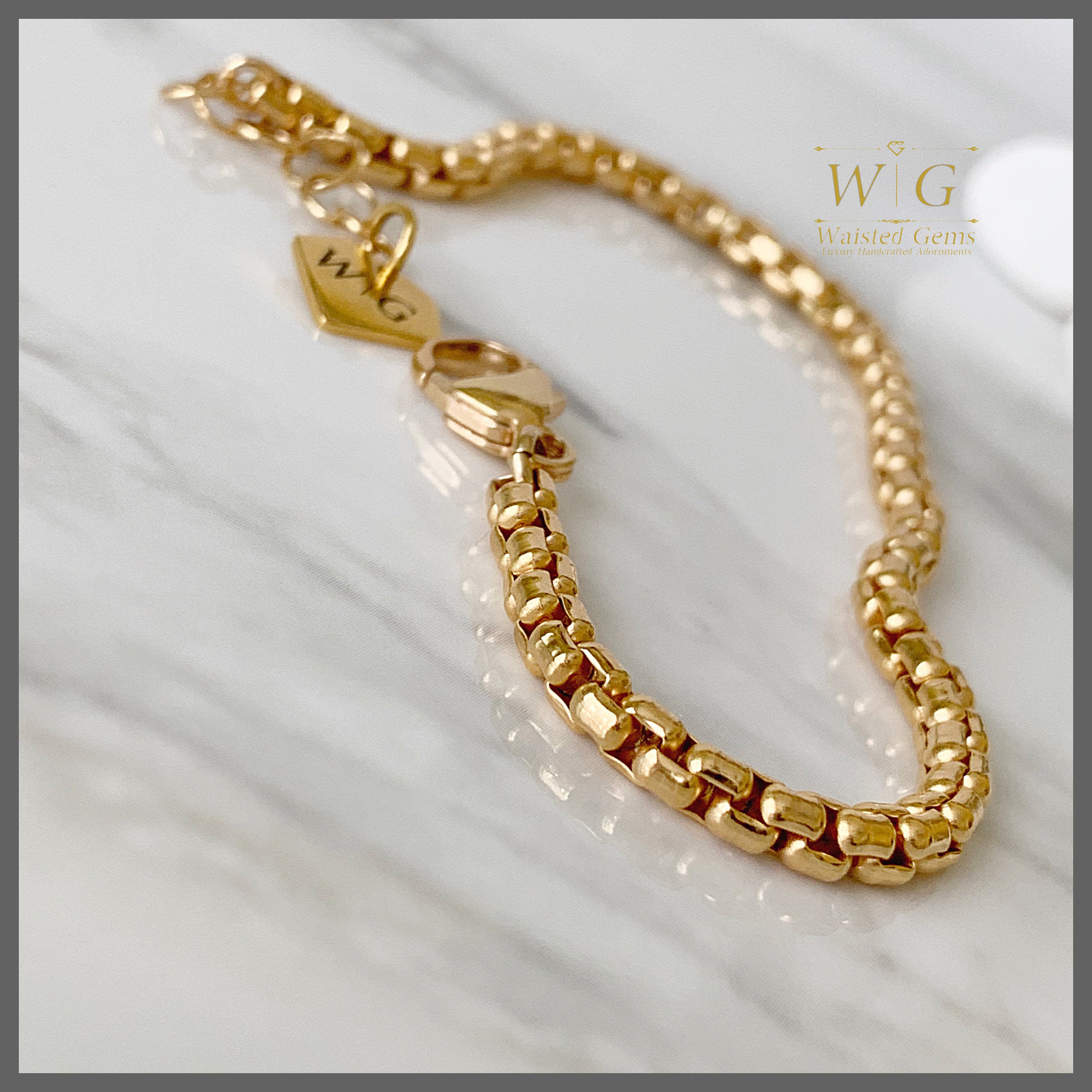 14k Gold Rounded Box Chain Bracelet - Venetian Style