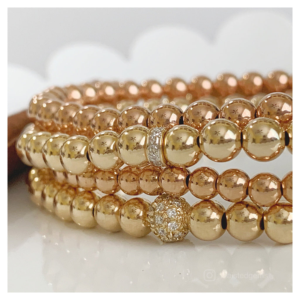 14k Solid Gold Bracelet – Diamond Accent Rondelle