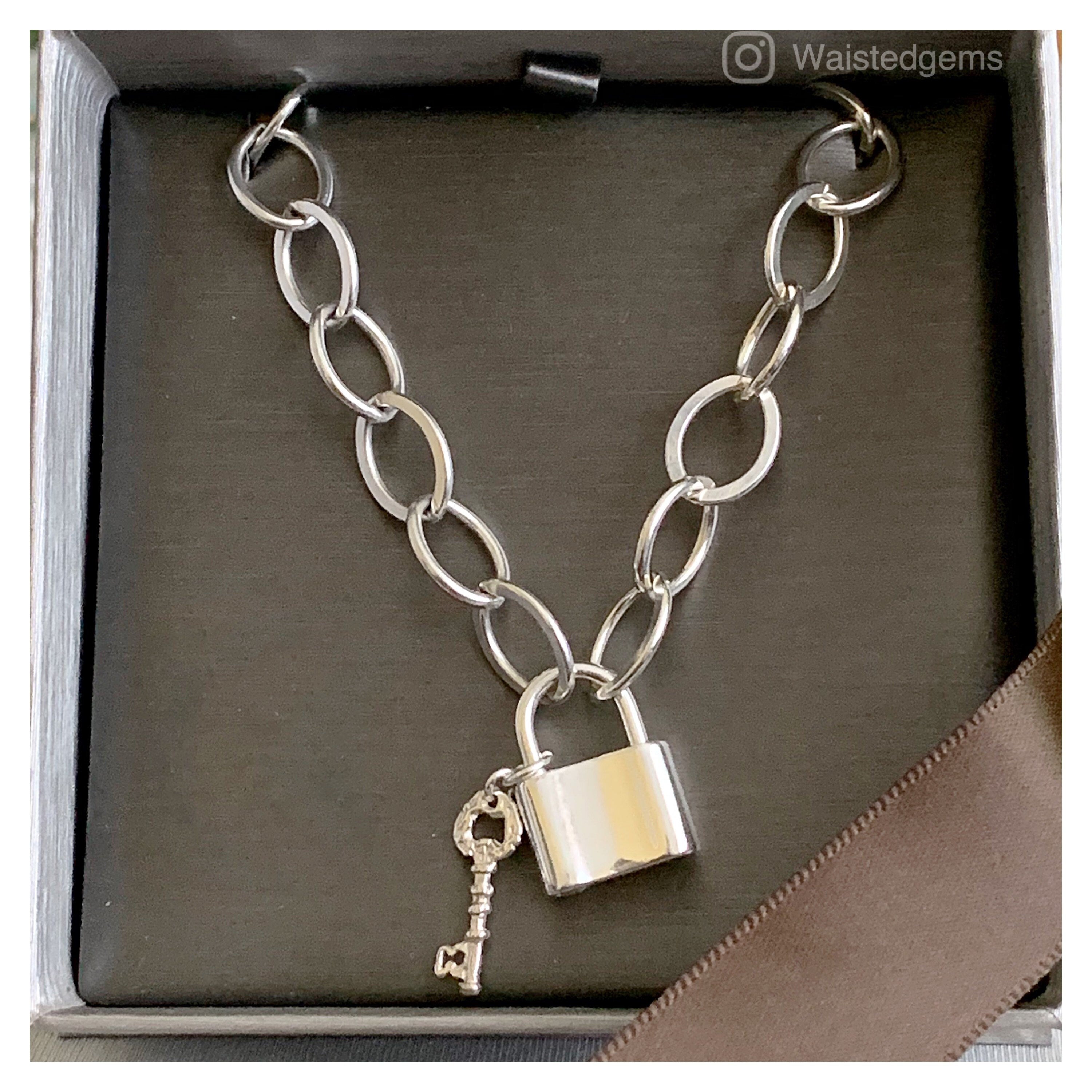 Sterling Silver Padlock Chain Necklace – Chunky Oval Link Detail