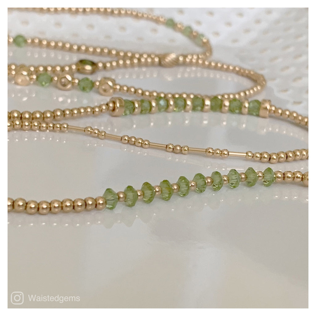 14k Gold Filled Waist Beads – Natural Peridot Detail