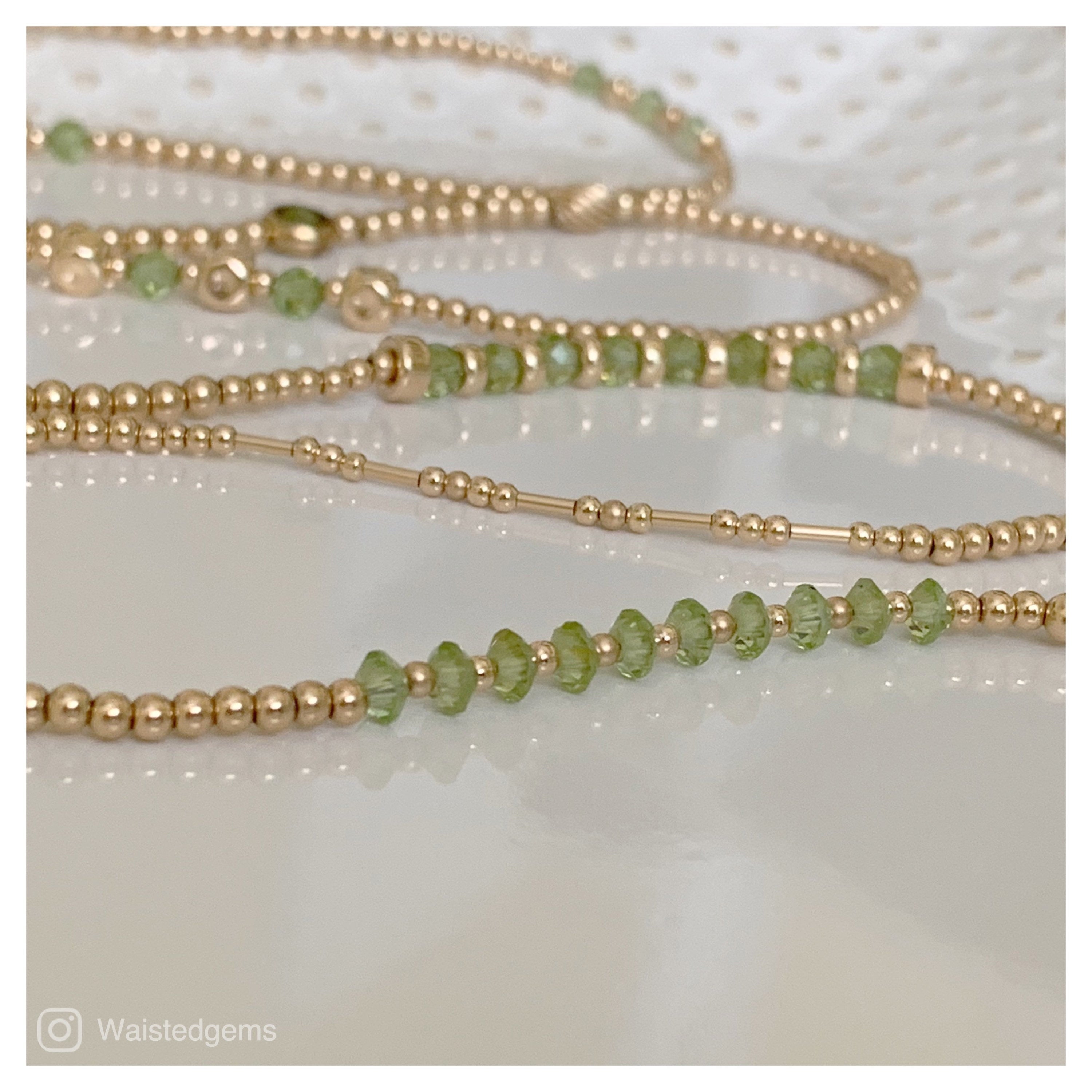 14k Gold Filled Waist Beads – Natural Peridot Detail