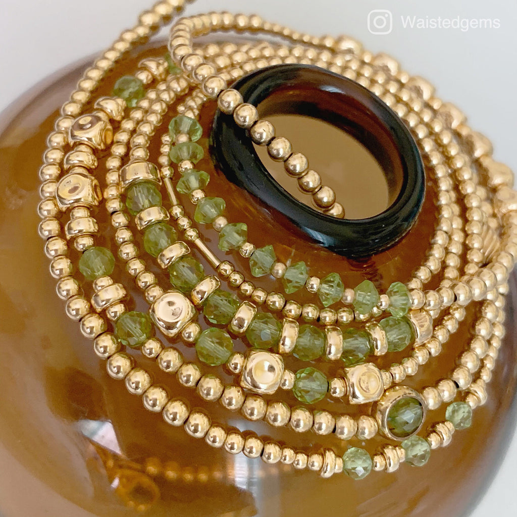 14k Gold Filled Waist Beads – Natural Peridot Detail