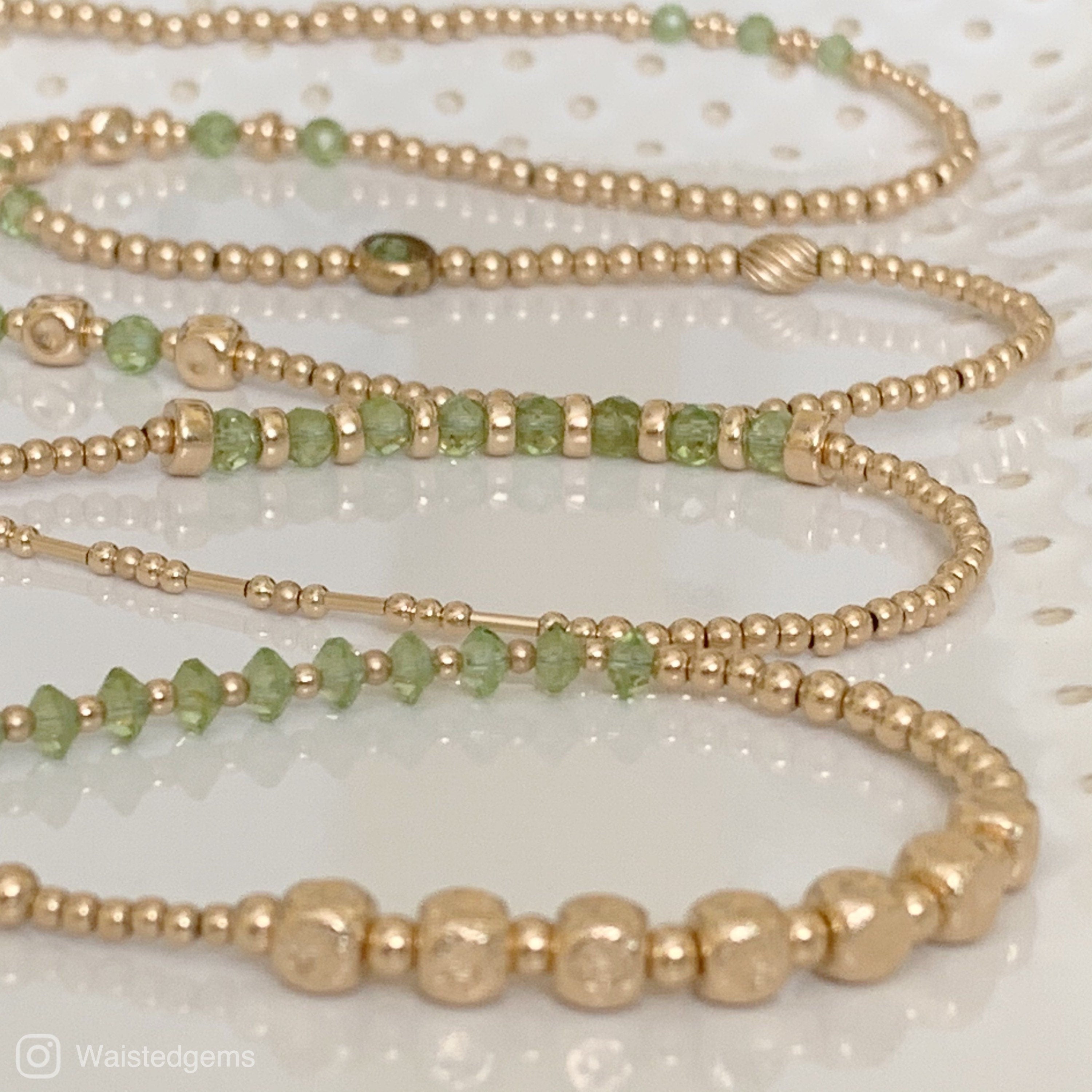 14k Gold Filled Waist Beads – Natural Peridot Detail