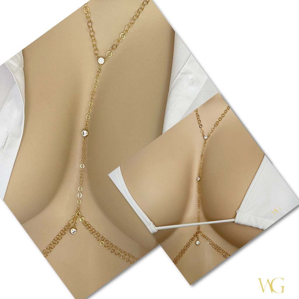 14k Gold Filled Body Chain – White Topaz Accent