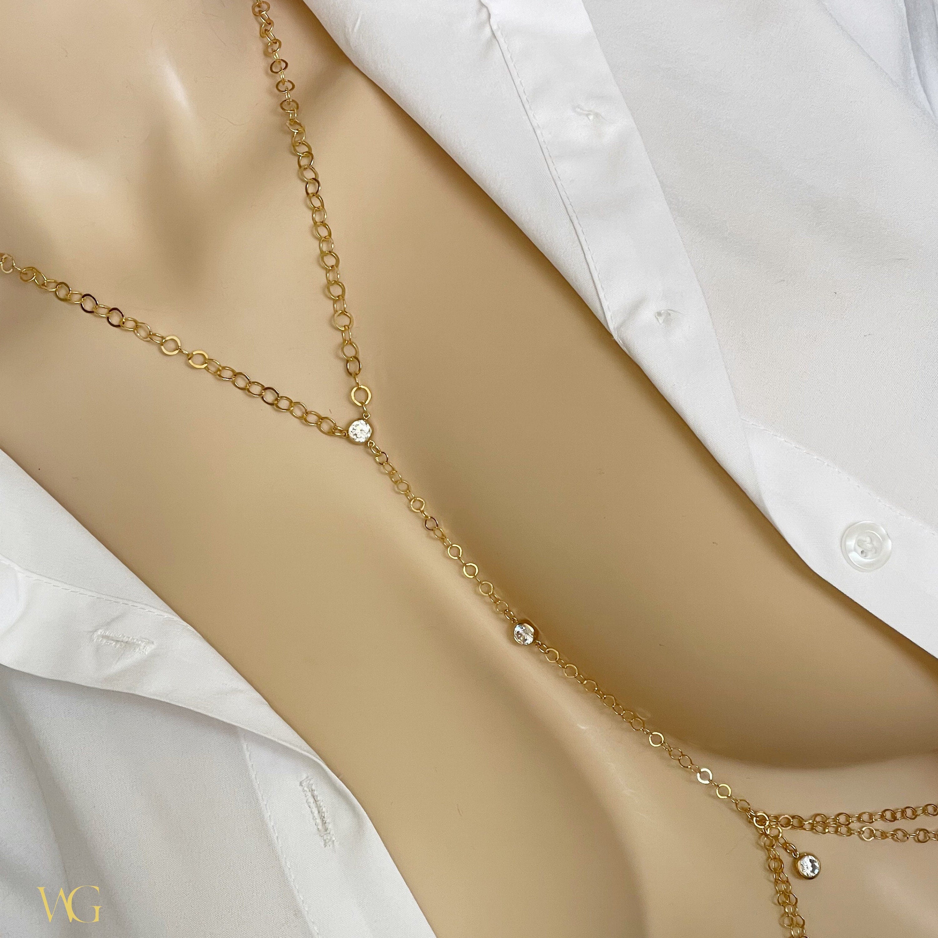 14k Gold Filled Body Chain – White Topaz Accent