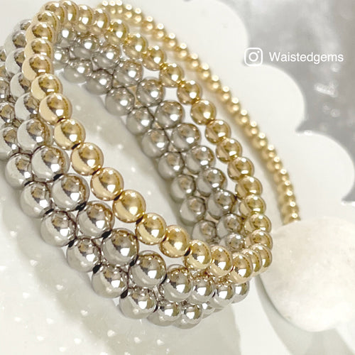 14k Solid Gold Bead Stretch Bracelet