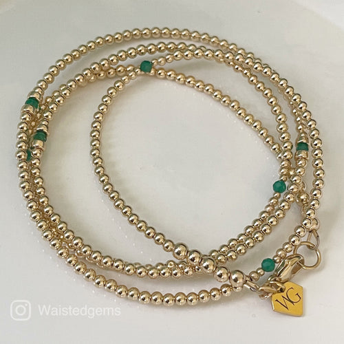 14k Gold Emerald Waist Beads Luxury Belly Chain