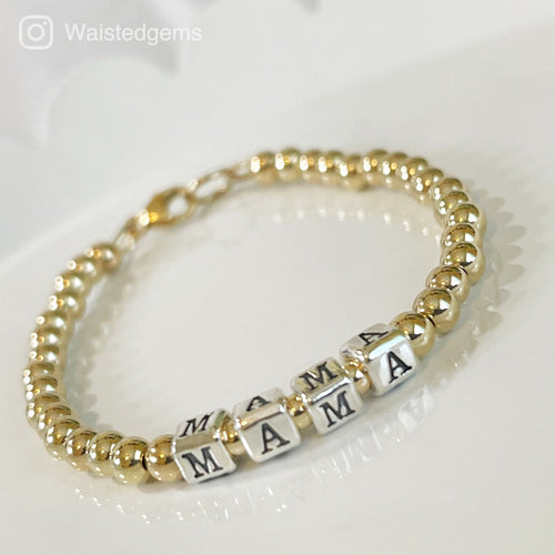 14k Solid Gold Beaded Name Bracelet