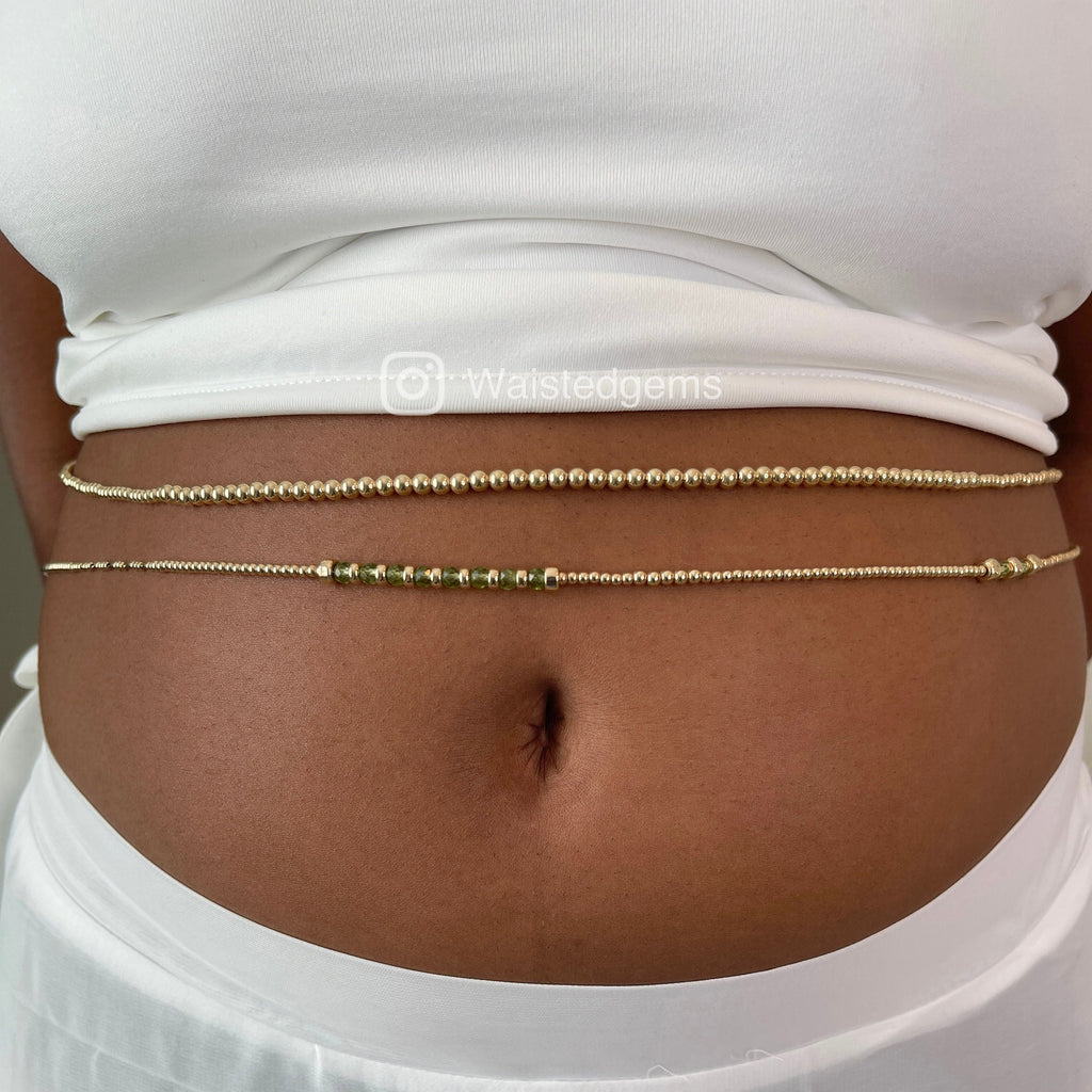 14k Gold Filled Waist Beads – Natural Peridot Detail