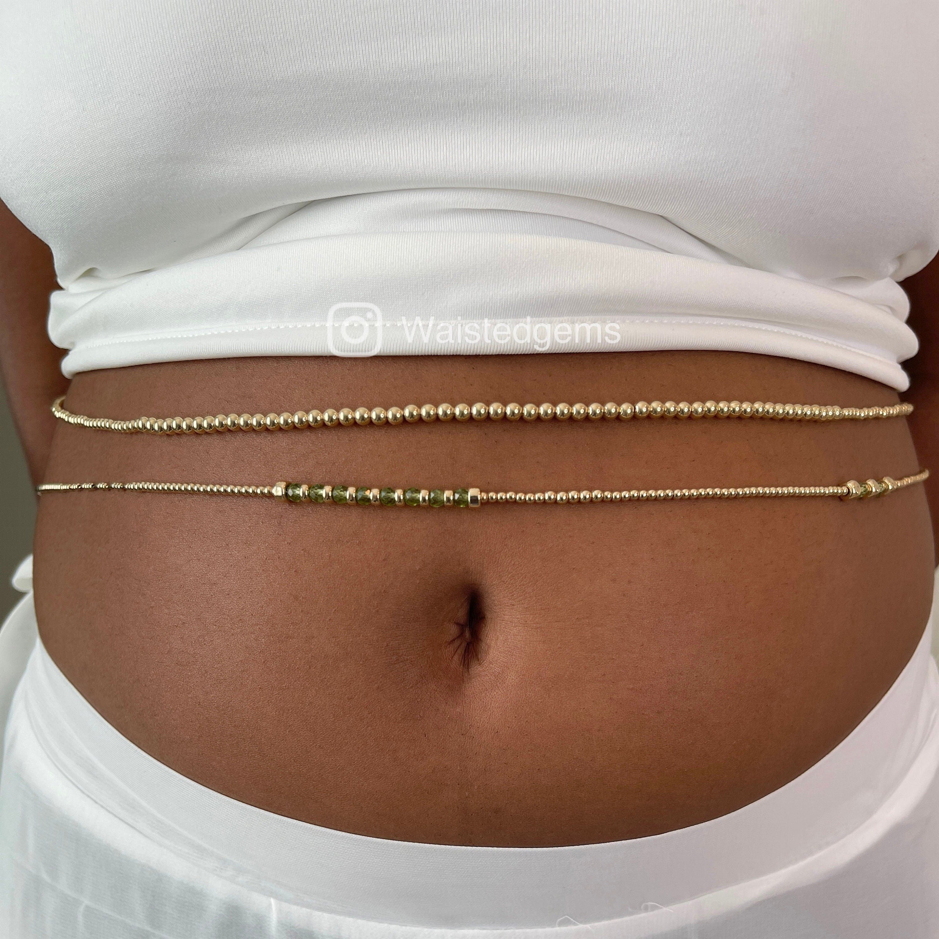 14k Gold Filled Waist Beads – Natural Peridot Detail