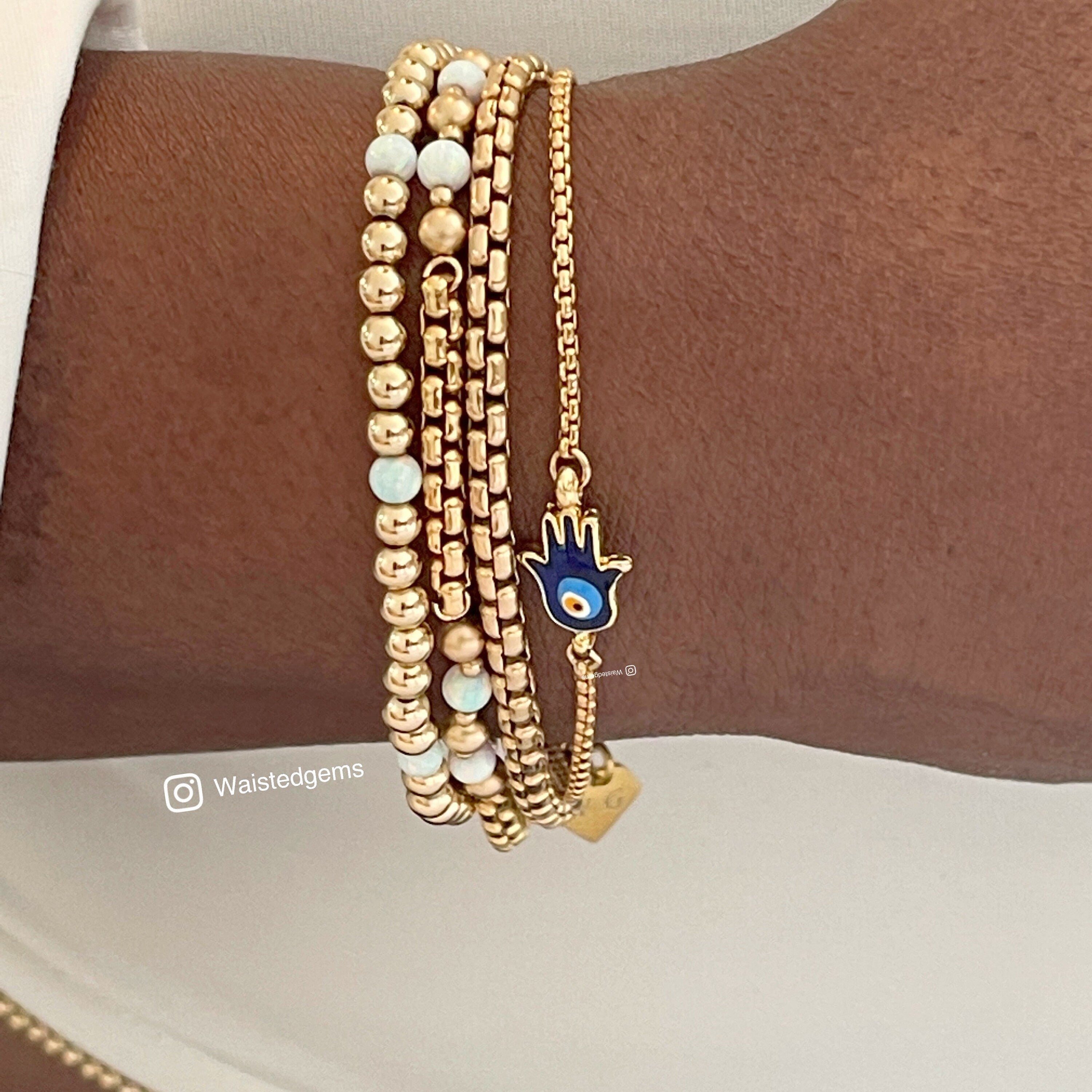 14k Gold Rounded Box Chain Bracelet - Venetian Style
