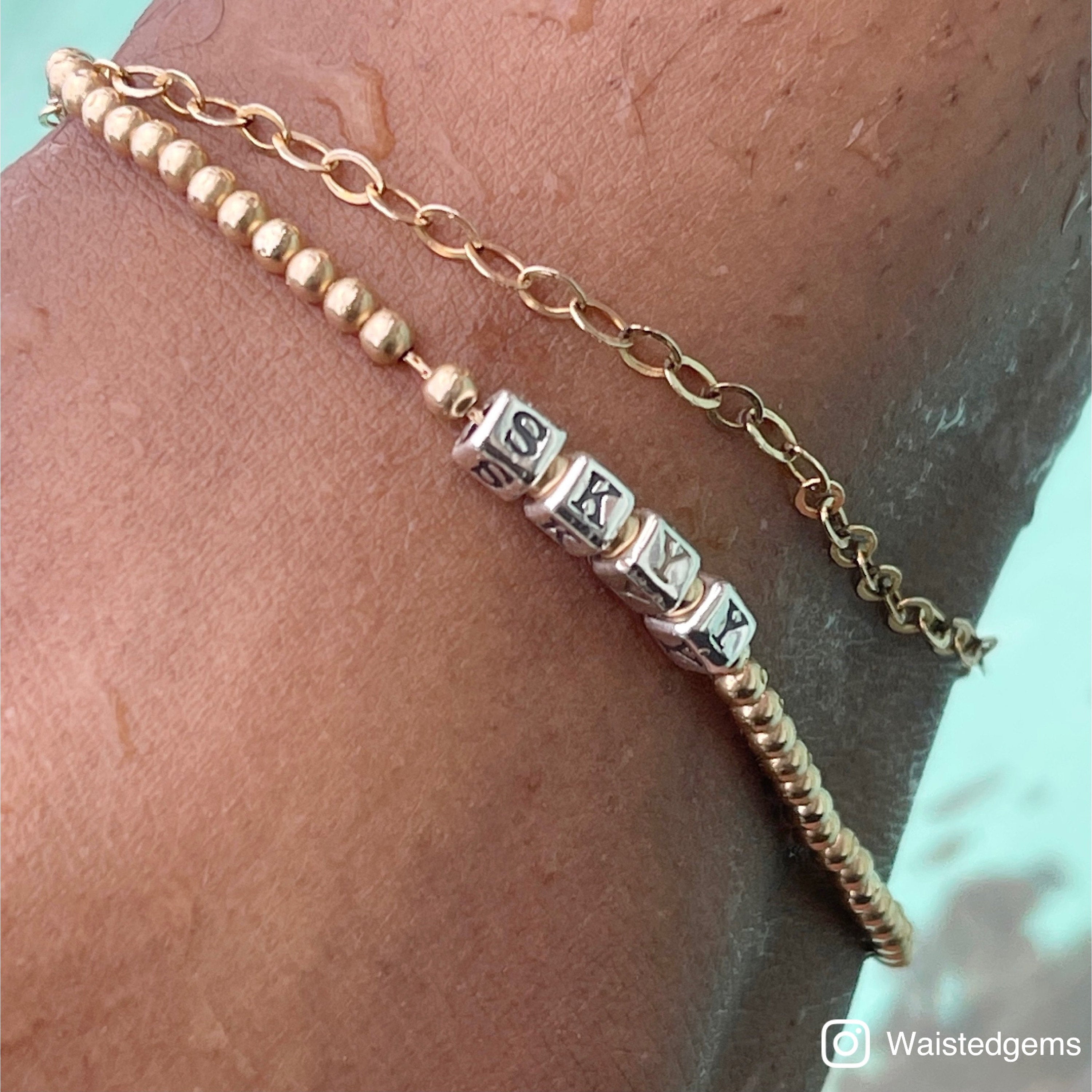 14k Gold Filled Name Anklet – Two-Tone Custom Beaded Monogram