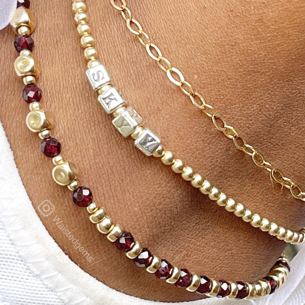14k Gold Filled Name Anklet – Two-Tone Custom Beaded Monogram
