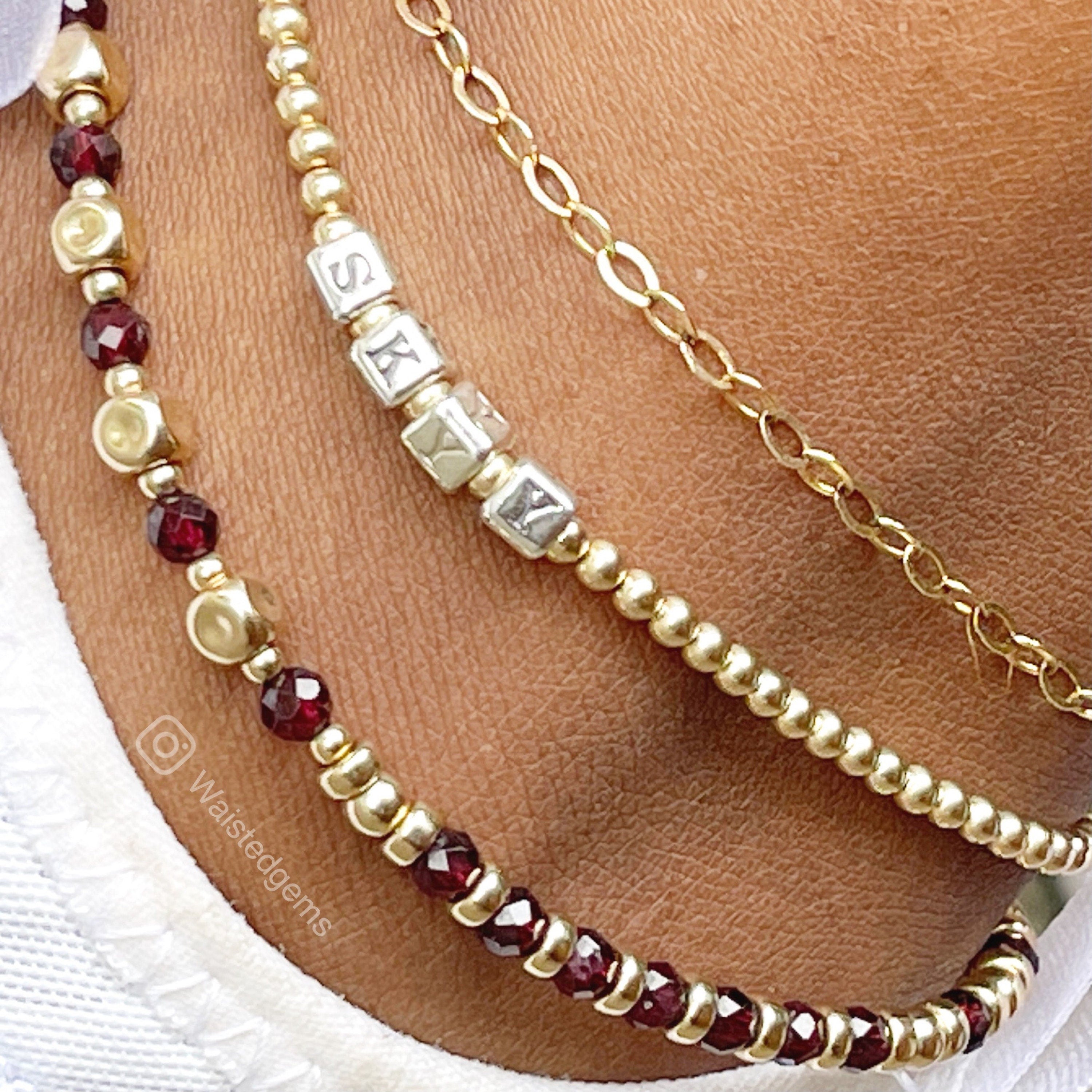 14k Gold Filled Name Anklet – Two-Tone Custom Beaded Monogram