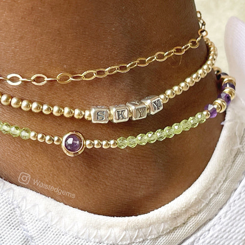 14k Gold Filled & Sterling Silver Name Anklet – Two-Tone Custom Monogram