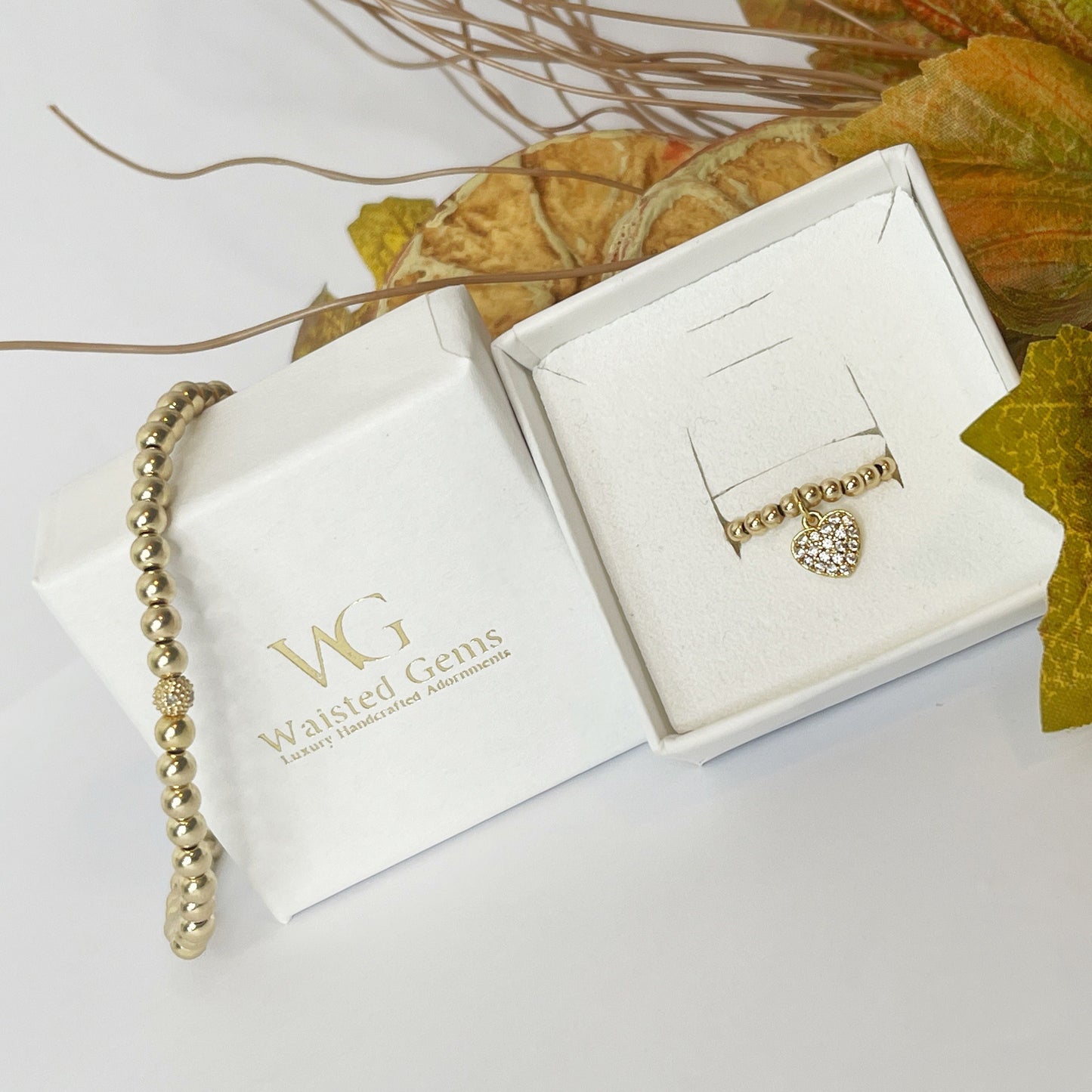 14k Solid Gold Beaded Heart Charm Ring in Waisted Gems box
