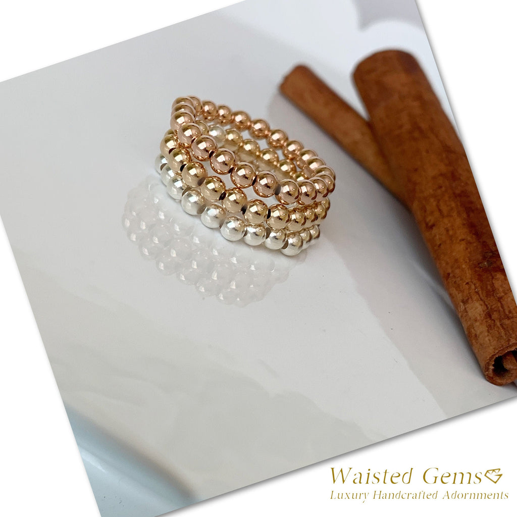 14k Gold Beaded Stretch Ring – Minimalist Stacking Ring in Solid Gold or Gold Filled
