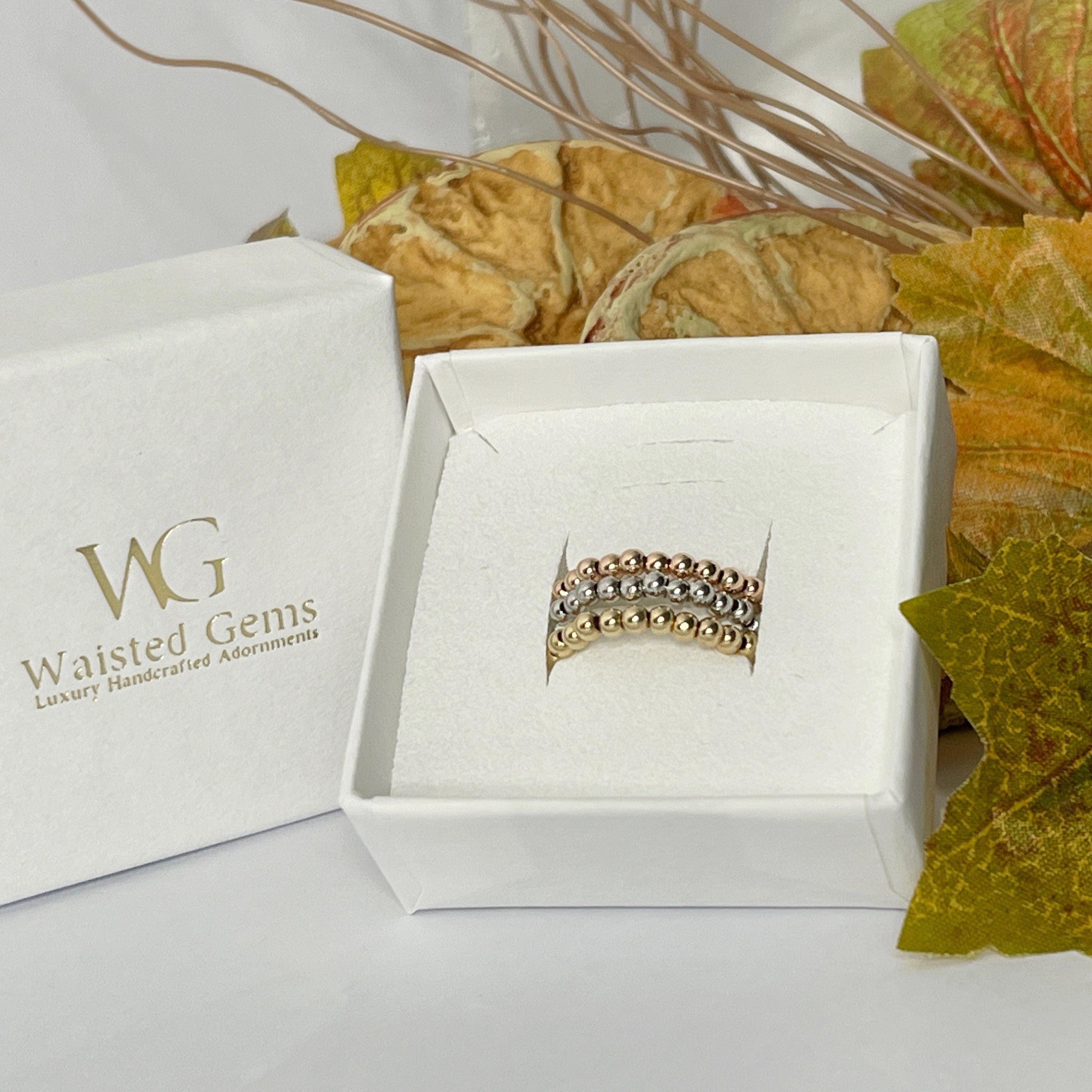14k Gold Beaded Stretch Ring – Minimalist Stacking Ring in Solid Gold or Gold Filled