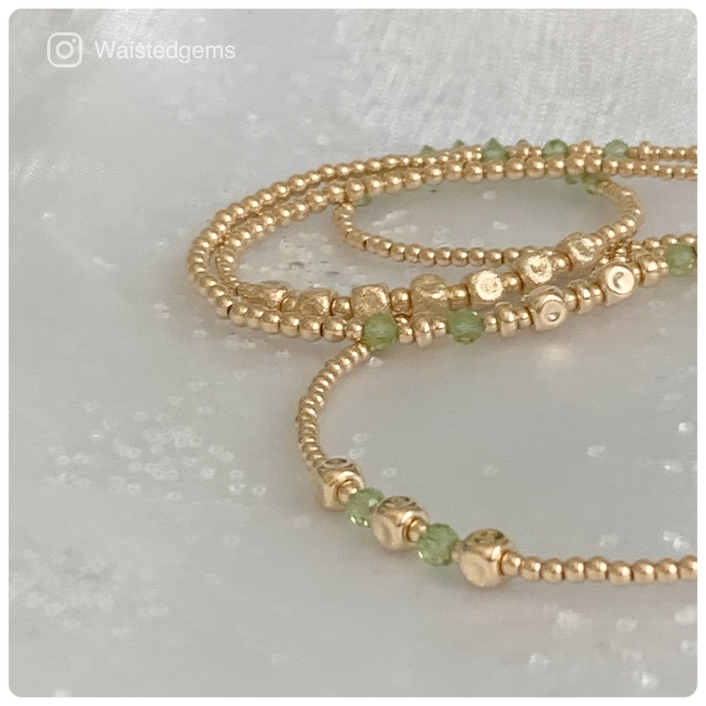 14k Gold Filled Waist Beads - Natural Peridot Detail