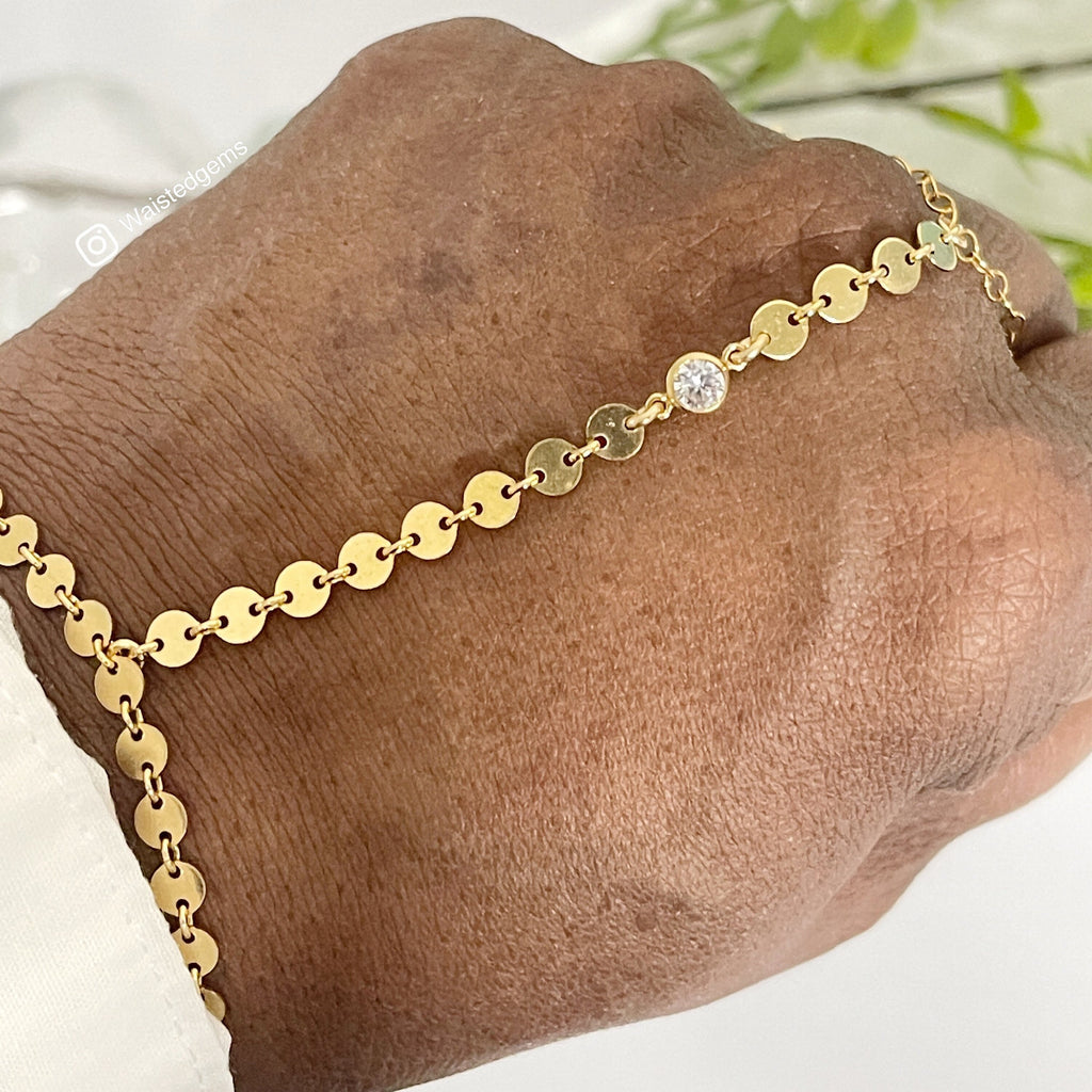 14k Gold Filled Hand Chain Bracelet – Disk Detail
