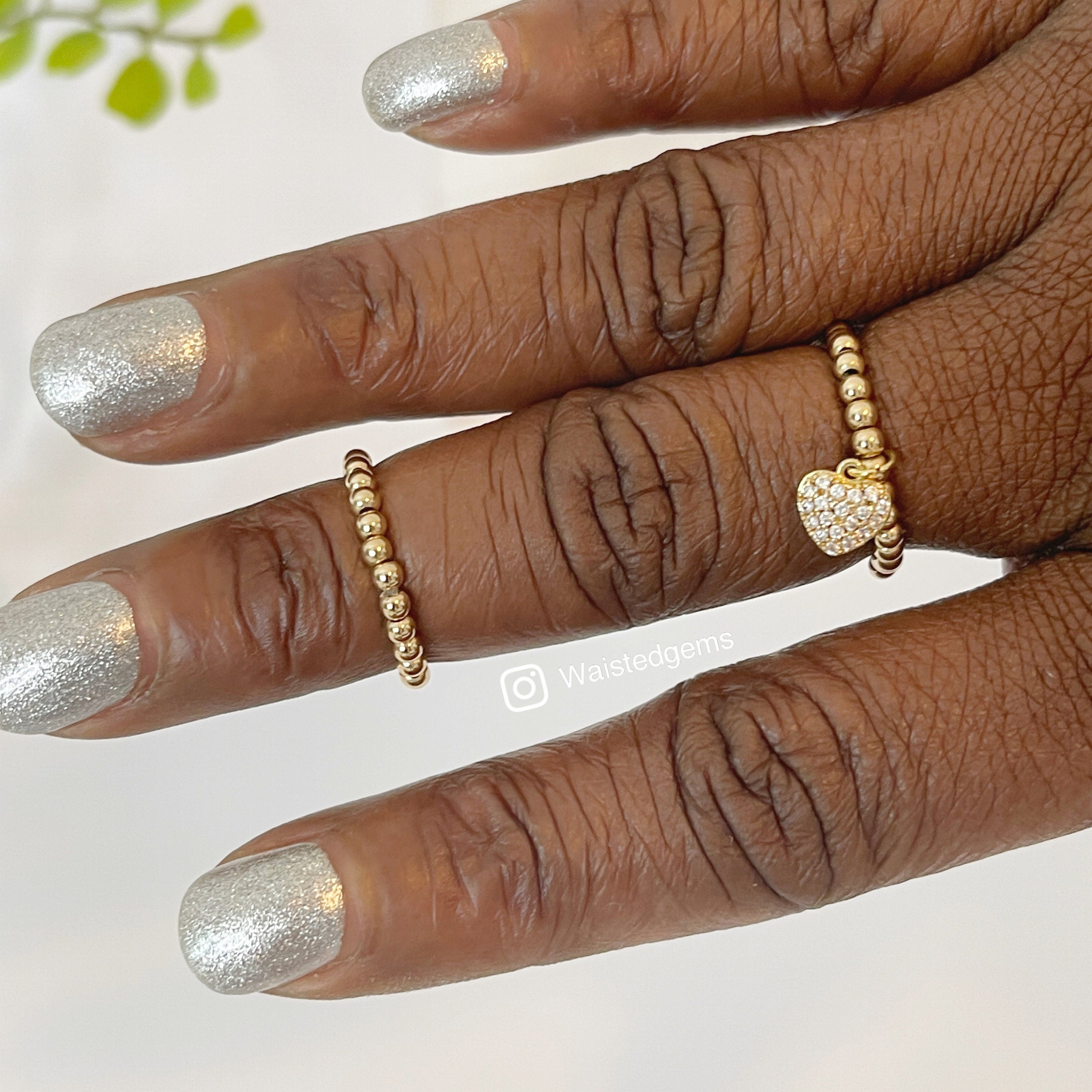 Solid Gold Beaded Heart Charm Ring